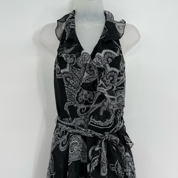 White House Black Market NWT Paisley Print Ruffle Faux Wrap Halter Dress Size 4 - Picture 4 of 11